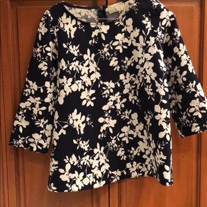 Everly Blouse, navy and white print